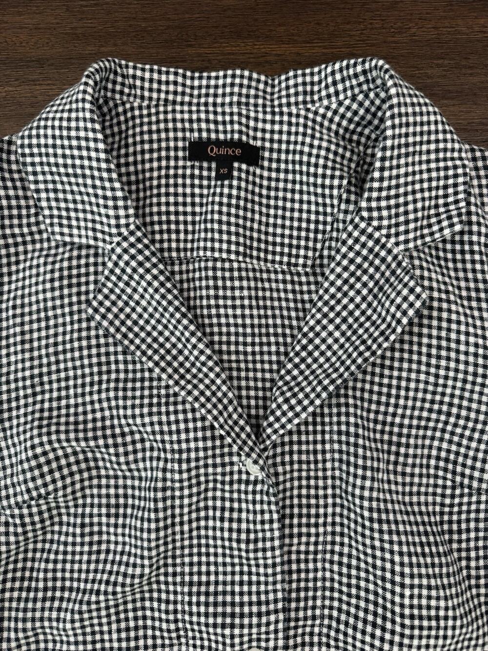 Quince 100% European Linen Short Sleeve Shirt Classic Mini Gingham Womens XS